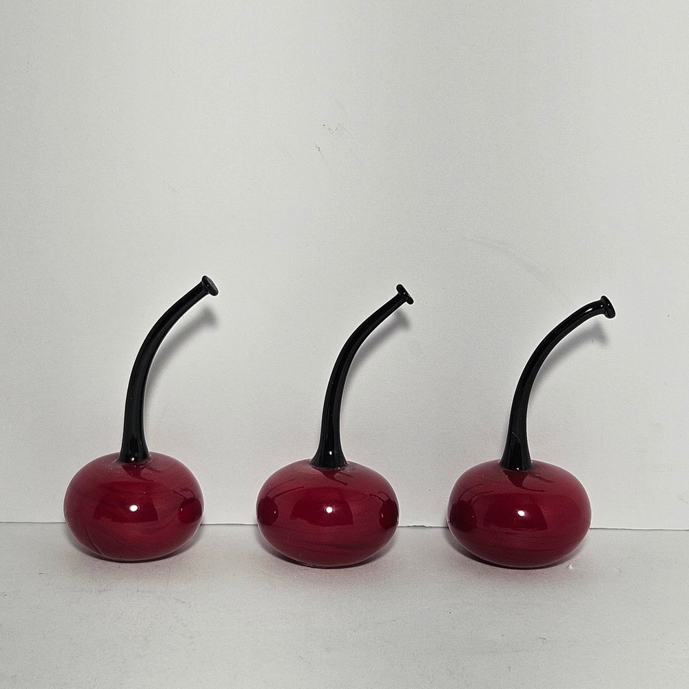 Lenox Summer Sweetness Glass Cherry Figurines Set of 3 Red Black Handcrafted